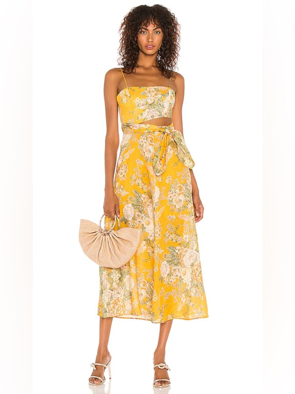 ZIMMERMANN Amelie Scarf Tie Dress Amber Floral Yellow Linen Dress Women’s Size 2